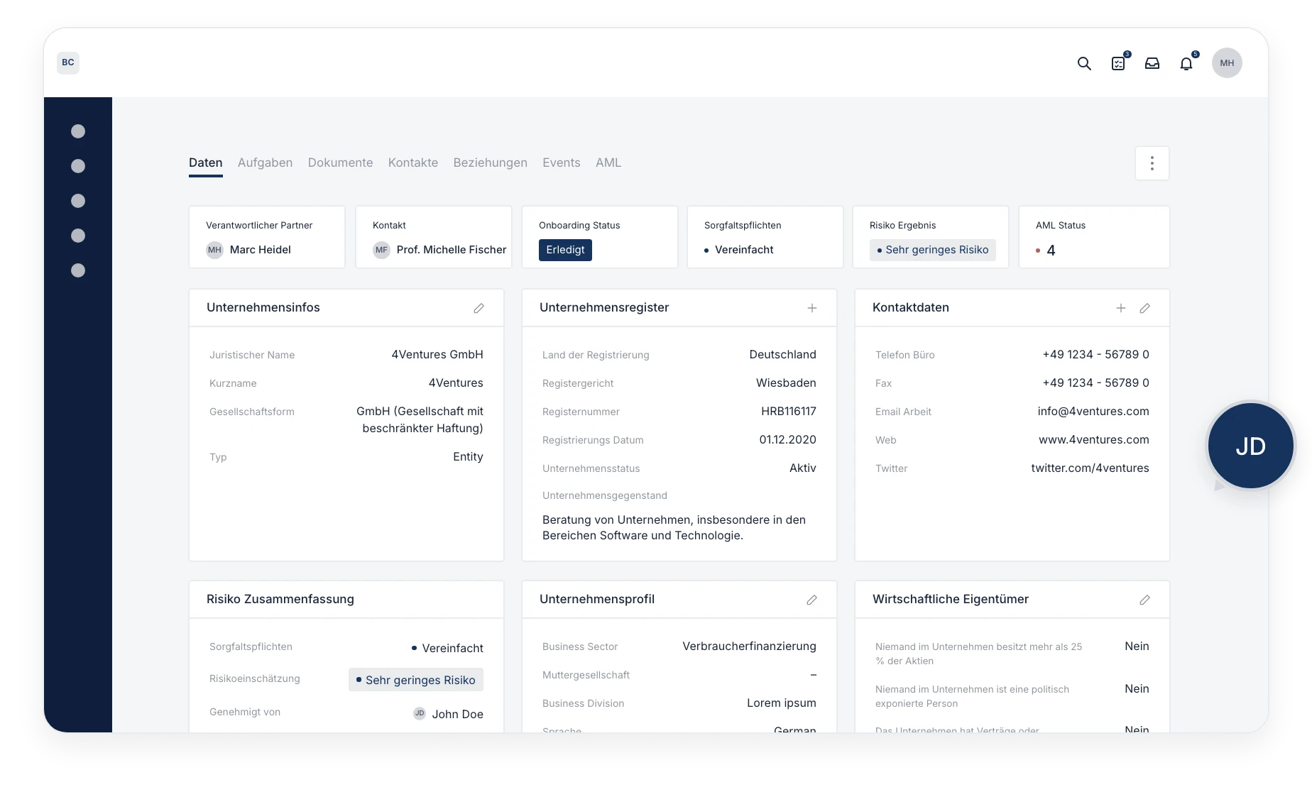 Master data and beneficial owners in the digital matter file